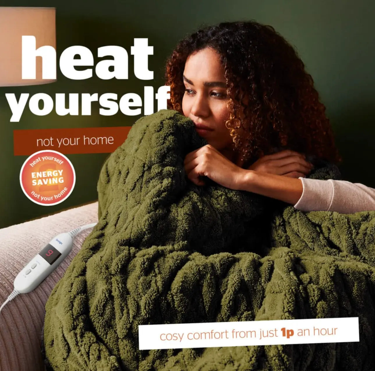 Silentnight Luxury Super Cozy Heated Throw – Olive Green Cable & Knit Embossed 120*160 cm Silentnight