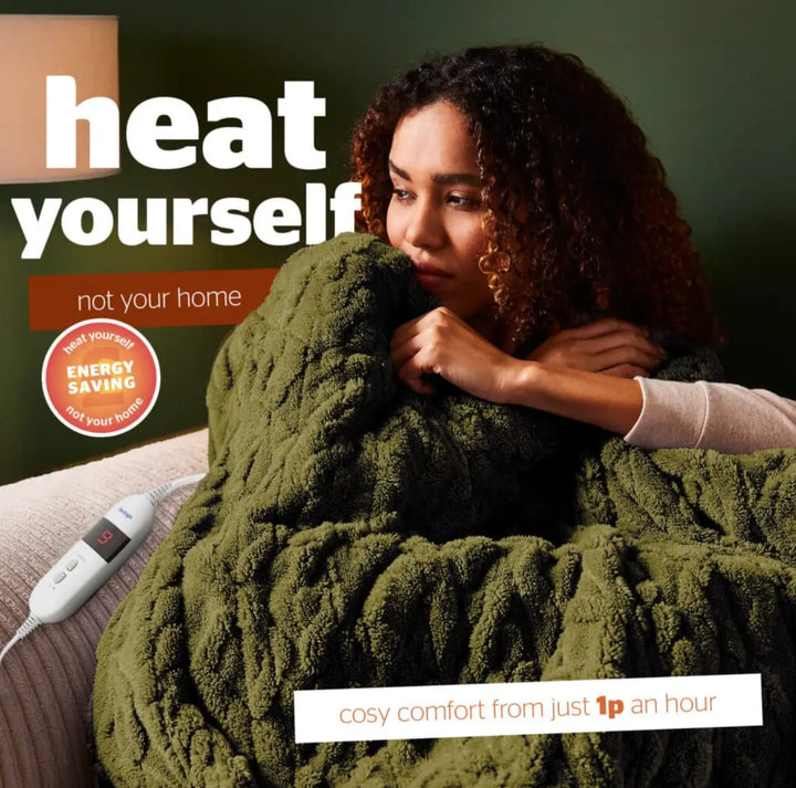Silentnight Luxury Super Cozy Heated Throw – Olive Green Cable & Knit Embossed 120*160 cm Silentnight