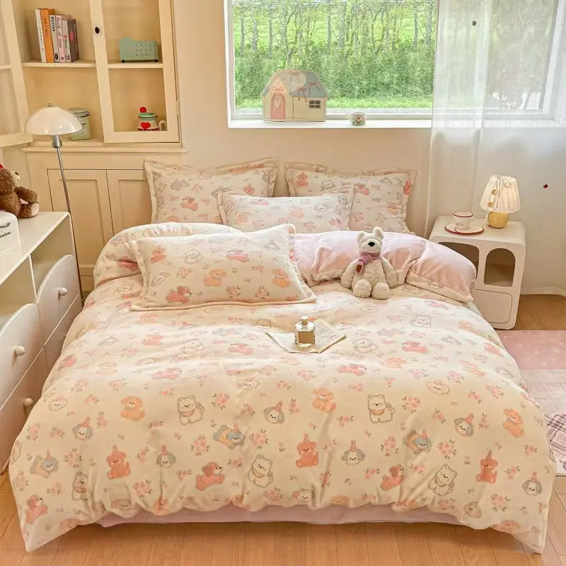 Winter Limited-Happy Puppy Milk Fleece | Premium Fitted Sheet UKRABBIT ESSENTIAL