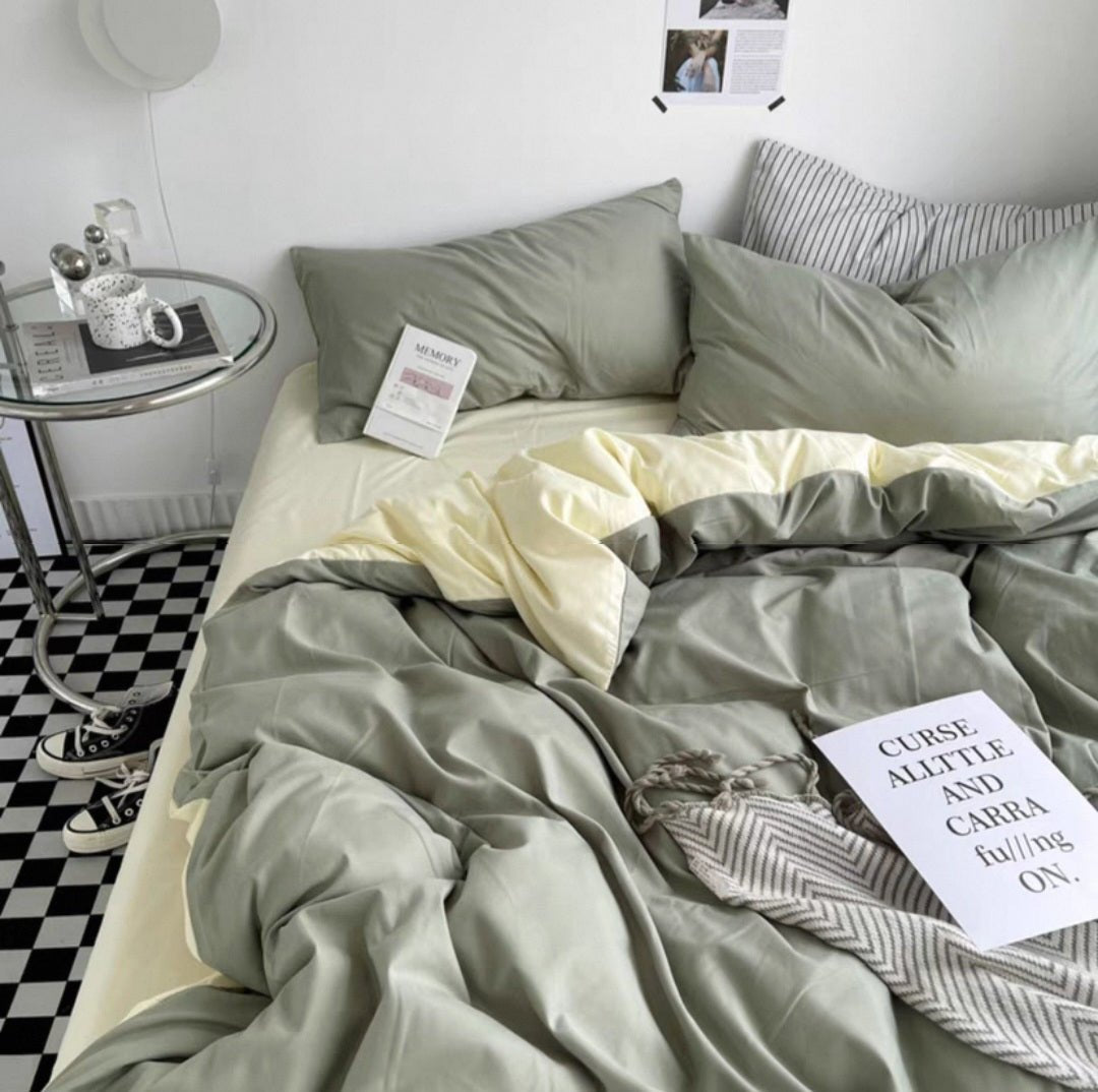 Casual-Avocado Matcha | Washed Cotton Skin-friendly Duvet Cover Set (Duvet Cover + Pillowcase) - UKrabbit Essential