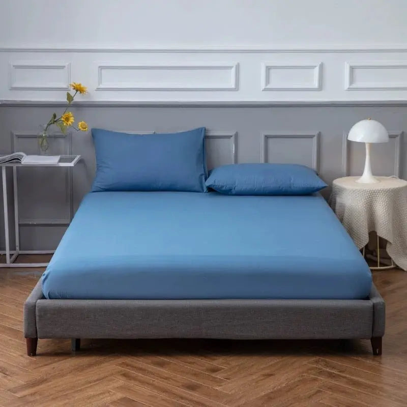 Casual-Blue White Stripes | Washed Cotton Microfiber Fitted Sheet UKrabbit Essential