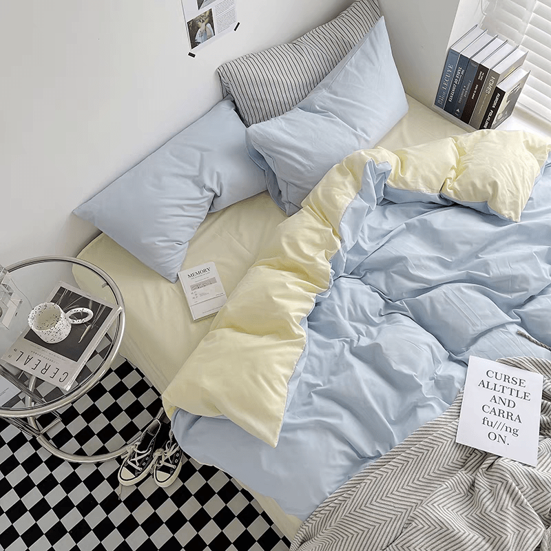 Casual-Creamy Blue | Washed Cotton Skin-friendly Duvet Cover Set (Duvet Cover + Pillowcase) - UKrabbit Essential