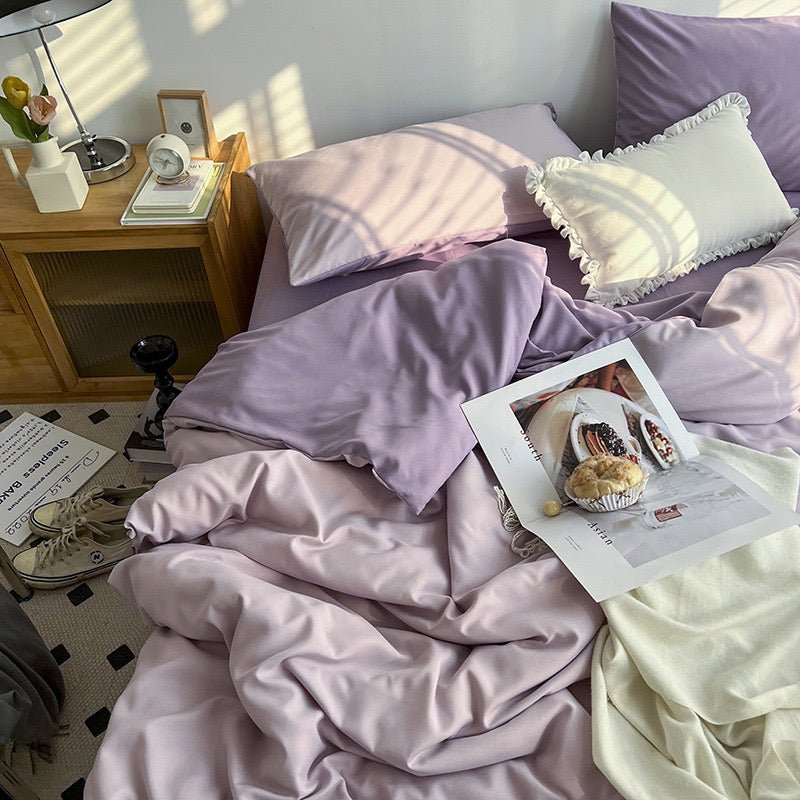Casual-Taro Purple | Washed Cotton Skin-friendly Duvet Cover Set (Duvet Cover + Pillowcase) - UKrabbit Essential