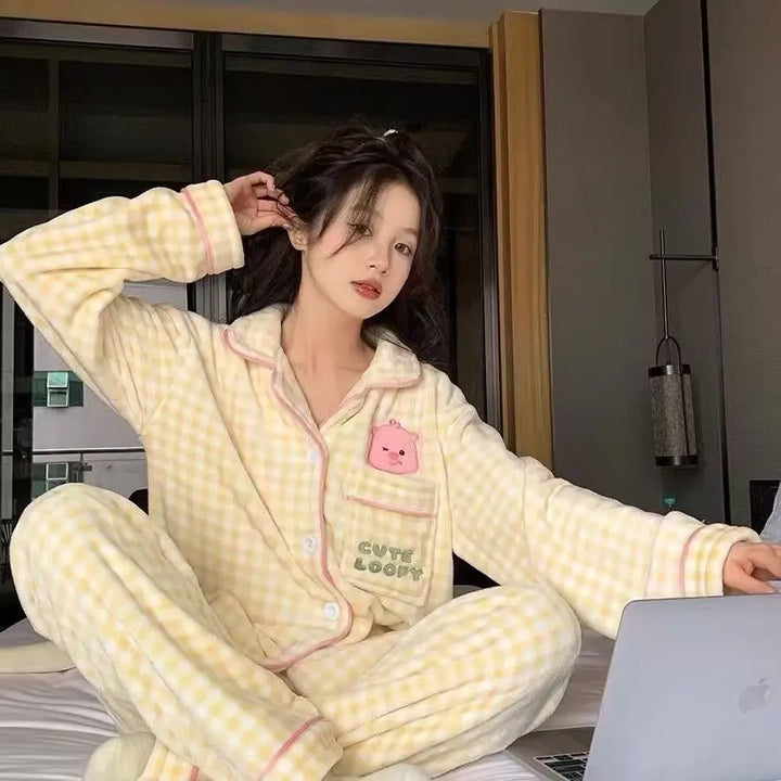 Yellow Checkered Flannel Pajamas UKRABBIT ESSENTIAL