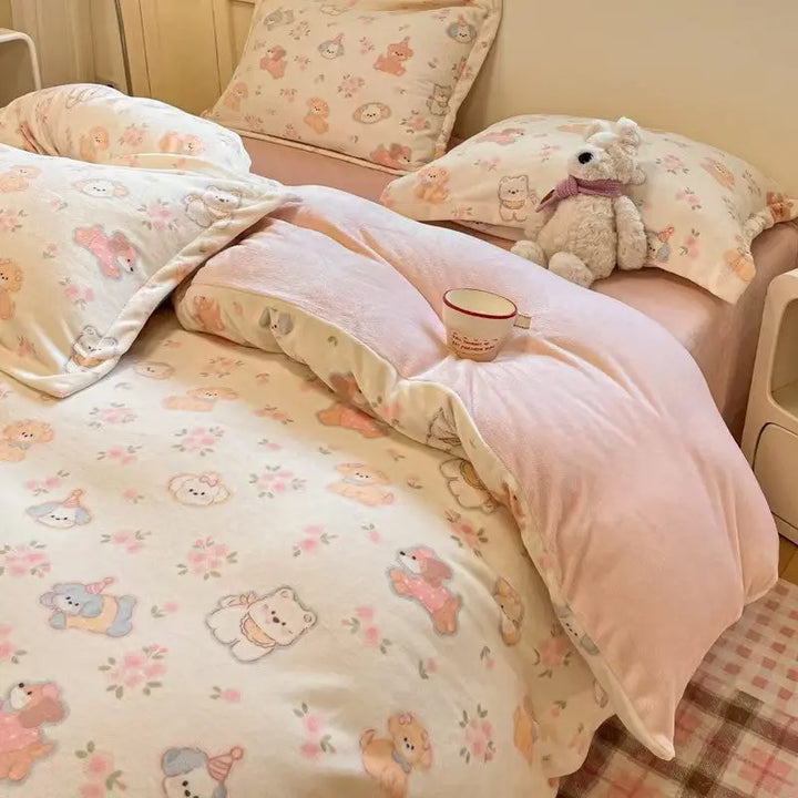 Winter Limited-Happy Puppy Milk Fleece | Premium Fitted Sheet UKRABBIT ESSENTIAL