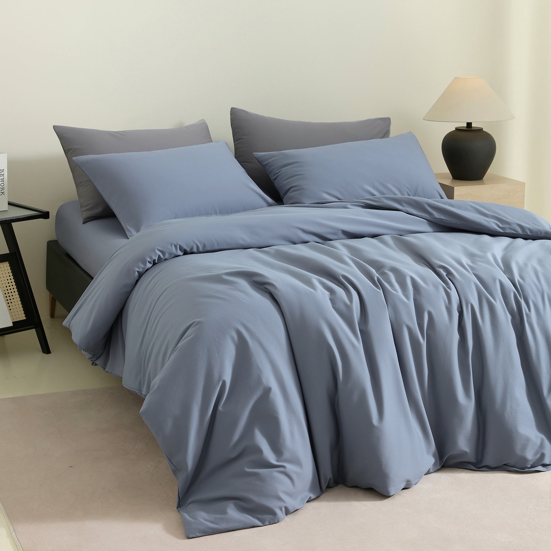 Luxury-Thames Blue | 300TC Cotton Sateen Duvet Cover Sets (Duvet Cover + Pillowcase )