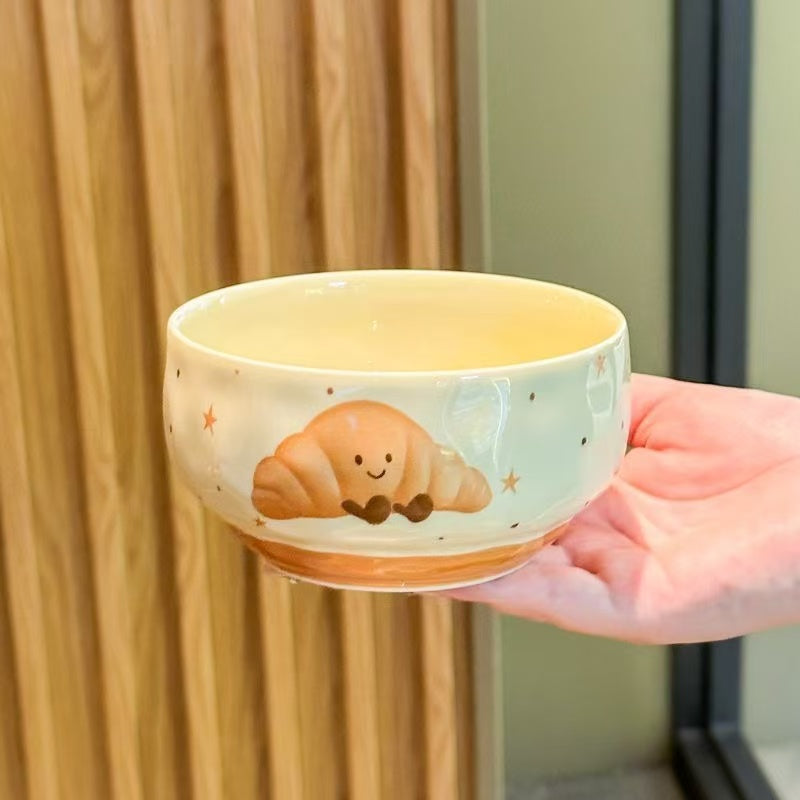 Instagram-style croissant-patterned ceramic rice bowl