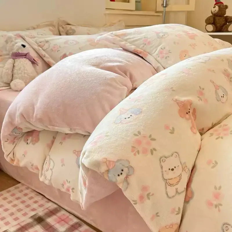 Winter Limited-Happy Puppy Milk Fleece | Premium Fitted Sheet UKRABBIT ESSENTIAL