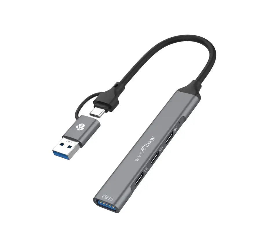 WYEFLOW 3.0 (5 Gbps) Ultra Slim Multi USB Hub with 2-In-1 Connectors (A+C) 10 Times Faster than USB 2.0 WYEFLUX